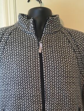 Talbots Black & White Herringbone Zip Jacket